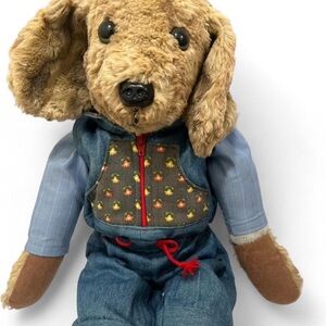 Plush Dog Toy with Denim Outfit